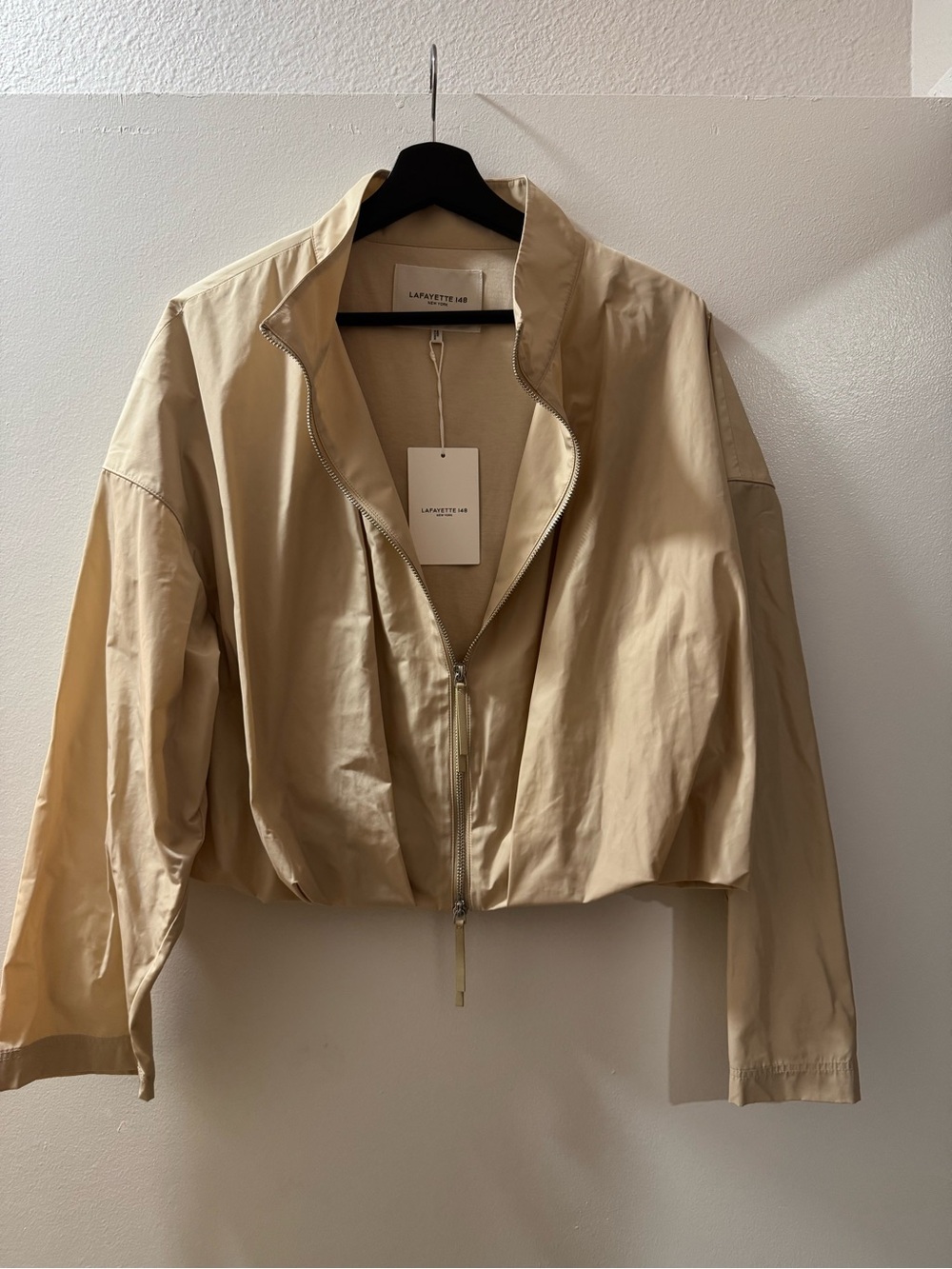 Lafayette 148 New York Neutral Beige Zip-Front Bomber Jacket